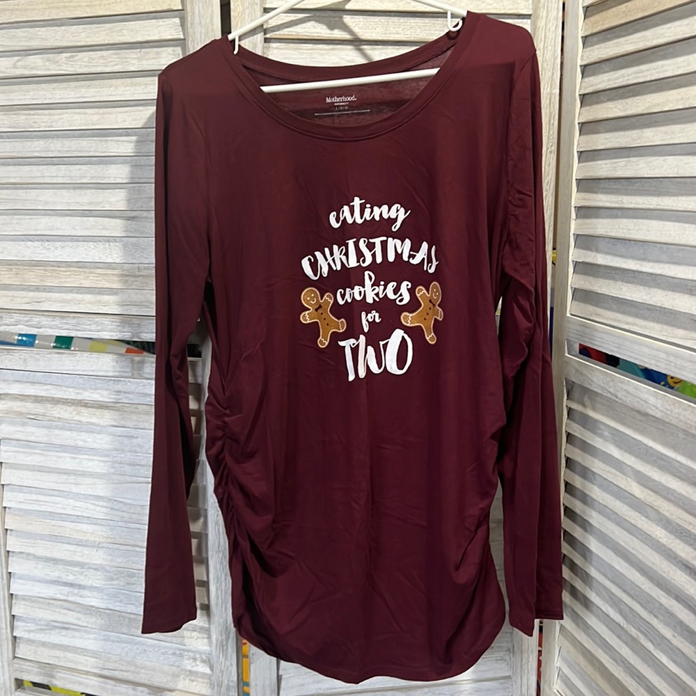 Women's Motherhood Maternity Burgundy Christmas Shirt Size Large